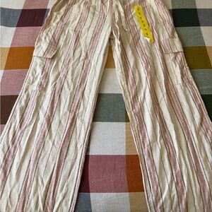 Roxy Beige and Pink Striped Fabric